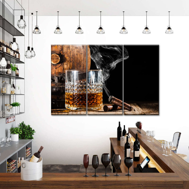" Bourbon Barrel And Cigar " 3 - Pieces, 36" H x 57" W x 1.25" D