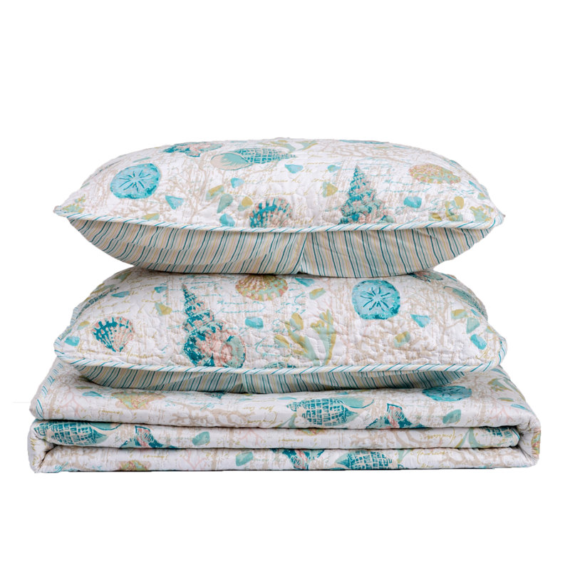 Twin Blue Coastal Microfiber Reversible Quilt Set
