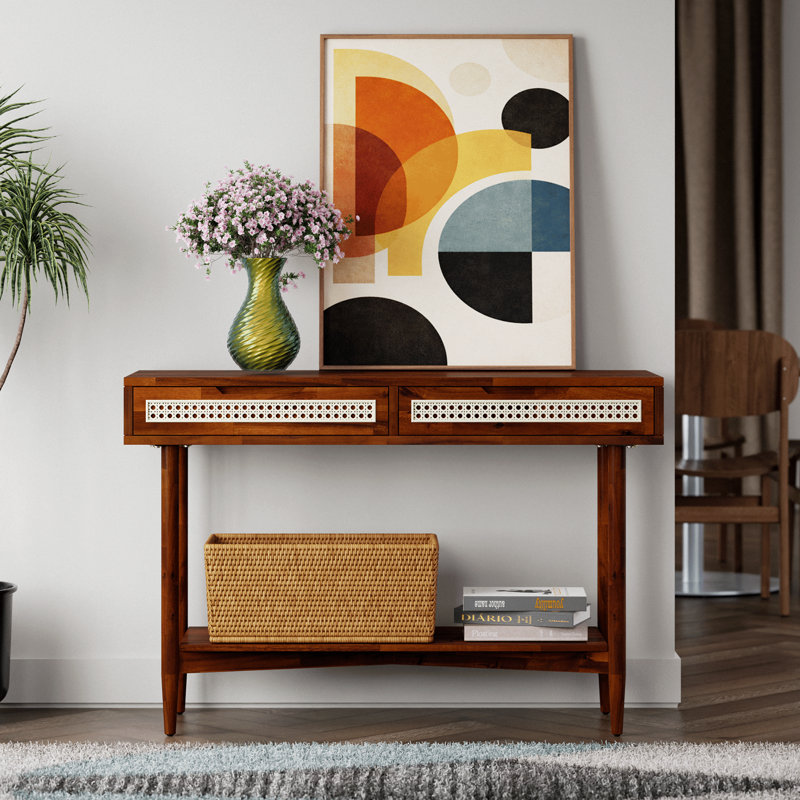  Oliver 47”W Mid-Century Wood Console Table with 2 Drawers, Walnut