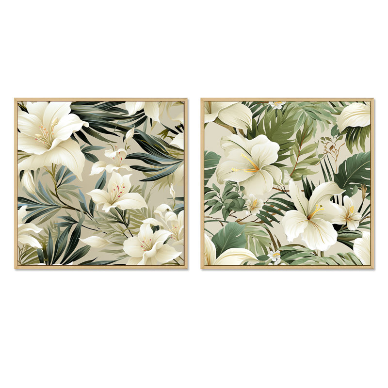 Doraville - Ensemble de 2 collages floraux carrés, Cadre flottant brun, H 30 po x l 61 po