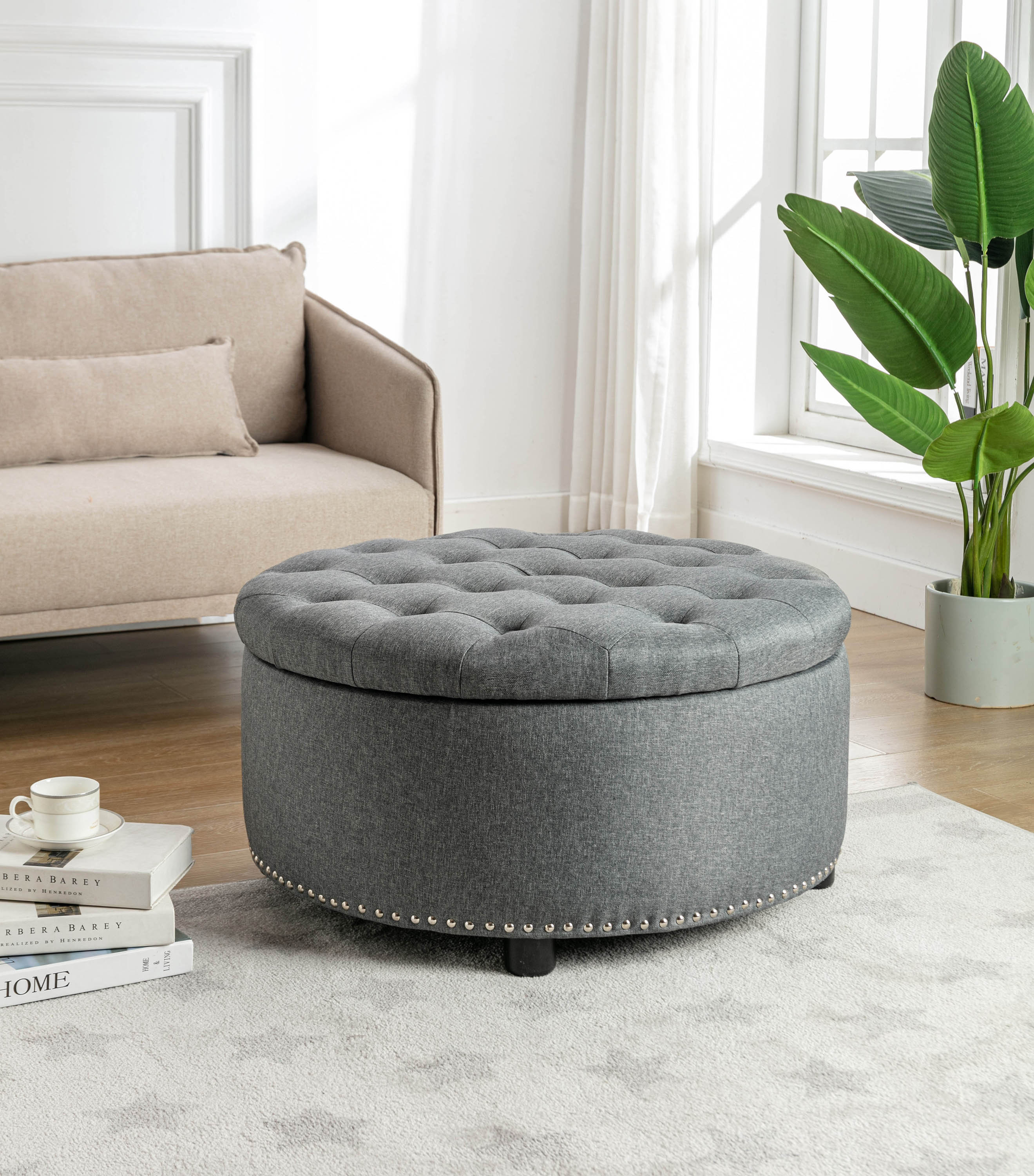 Lark Manor 29.9'' Wide Tufted Round Ottoman with Storage & Reviews ...