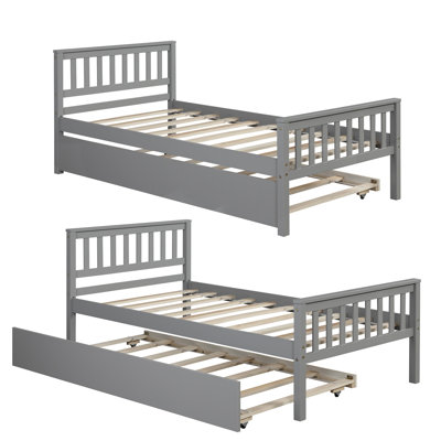 Twin Platform Bed with Trundle, Solid Wood Bed Frame, Headboard & Footboard, Slat Support -  Red Barrel StudioÂ®, 50B2596FB12F4D0F989F86A91597813A