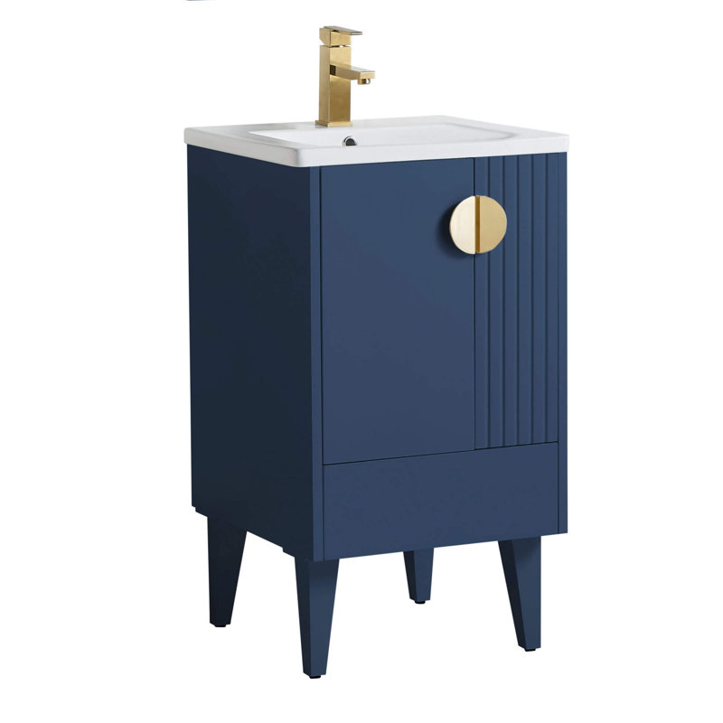 Ensemble de meuble-lavabo simple 20 po Saimah, Laiton satiné, Bleu marine