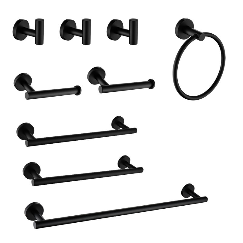 Stainless Steel 9 Bathroom Towel Rack. Matte Black Wall Mount, Modern Style, Scratch-, Easy Install Procedure 9 Piece Rack - Steel. Accessory, Installation