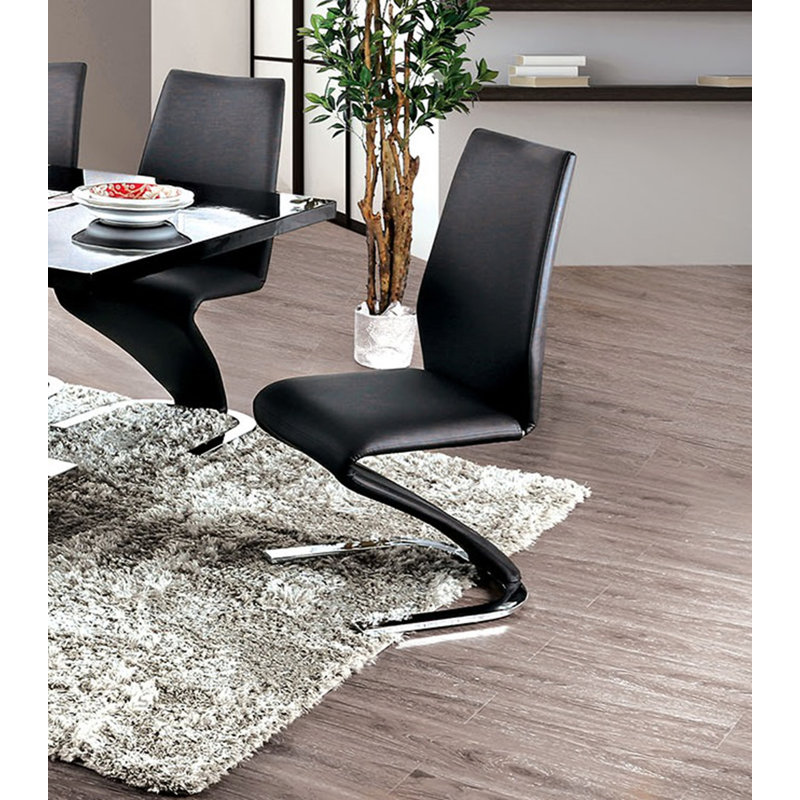 Set Of 2 Padded Leatherette Side Chairs, Black