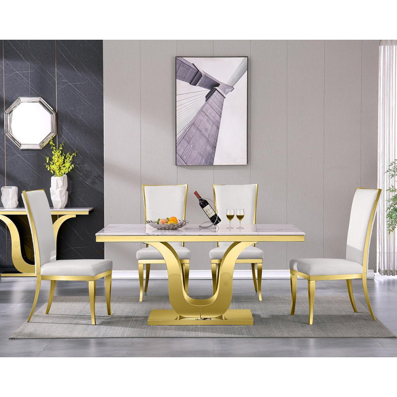 Ensemble de table de salle à manger 5 pièces Glam, 5 pièces: table, 4 chaises