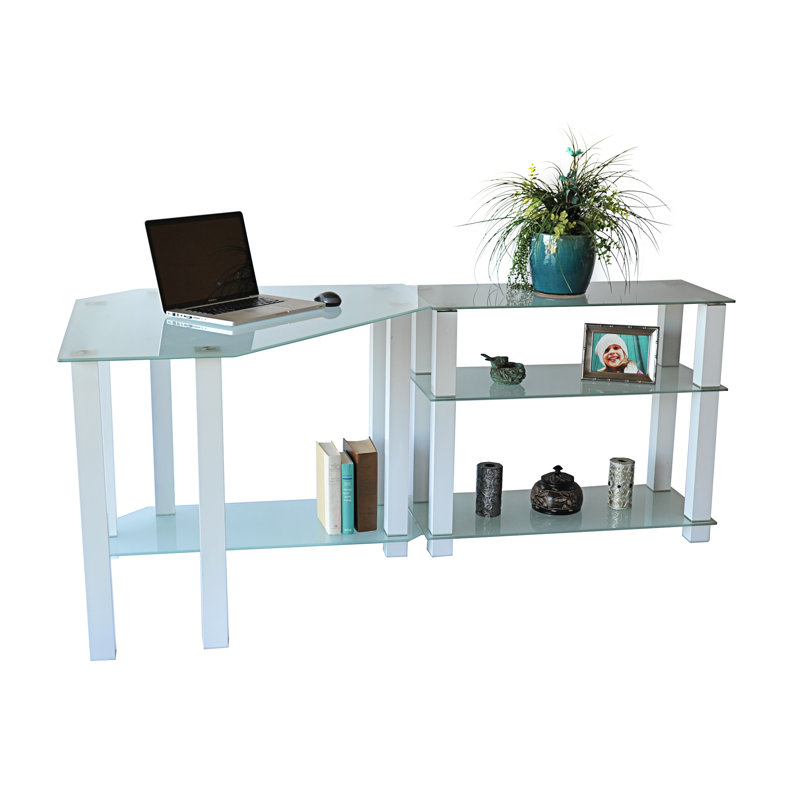 White Lines Glass Aluminium Computer Desk