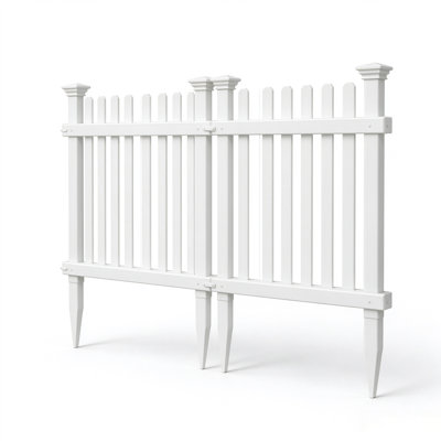 No-Dig White Vinyl Picket Garden Fence 6ft L x 2ft W x 2ft H White Vinyl No-Dig Stake-In Animal Barrier for Dogs 3Pack