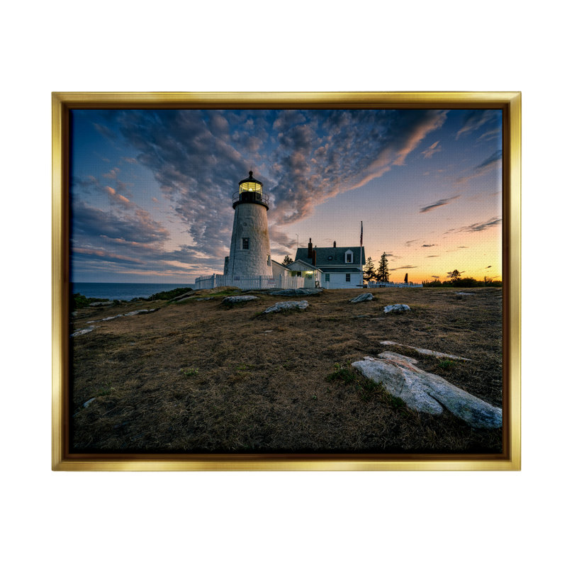 Art mural sur toile flottant, "Phare maritime" par Rick Berk, H 25 po x l 31 po x P 1,7 po, Cadre flottant métallique doré