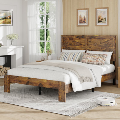 Queen Size Bed Frame with Headboard , Wood Platform Bed Frame , Noise Free,No Box Spring Needed And Easy Assembly Tool,Large Under Bed Storage,Brown