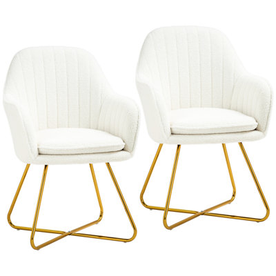 HOMCOM Accent Chair Set of 2, Gold Metal Legs, Thick Cushion, Cream White