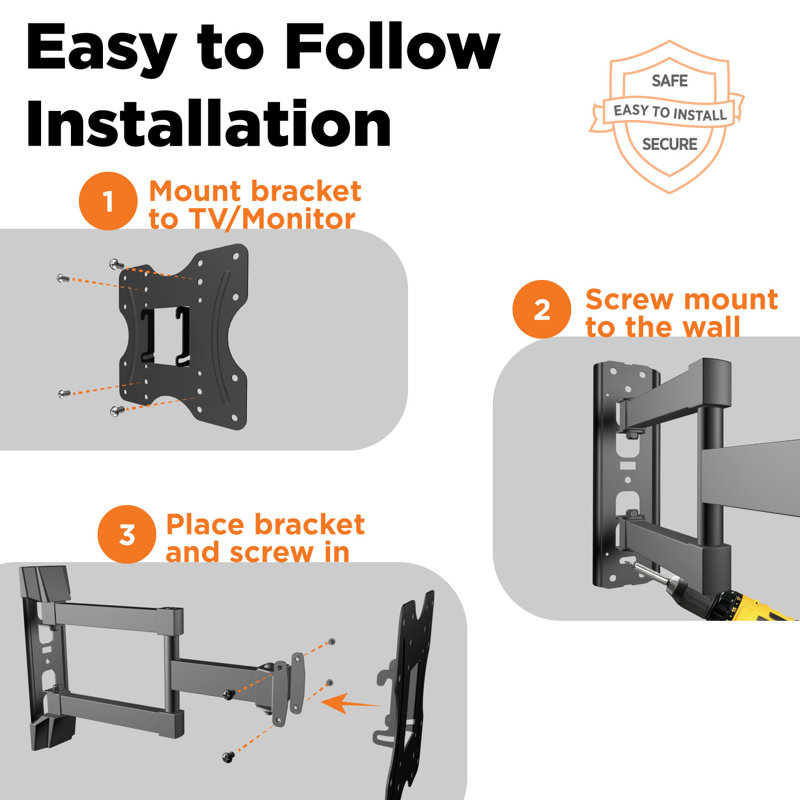 Support mural articulé pour écrans de 26 po à 45 po - pivotant, inclinable et extensible, peut supporter jusqu'à 77 lb, compatible VESA