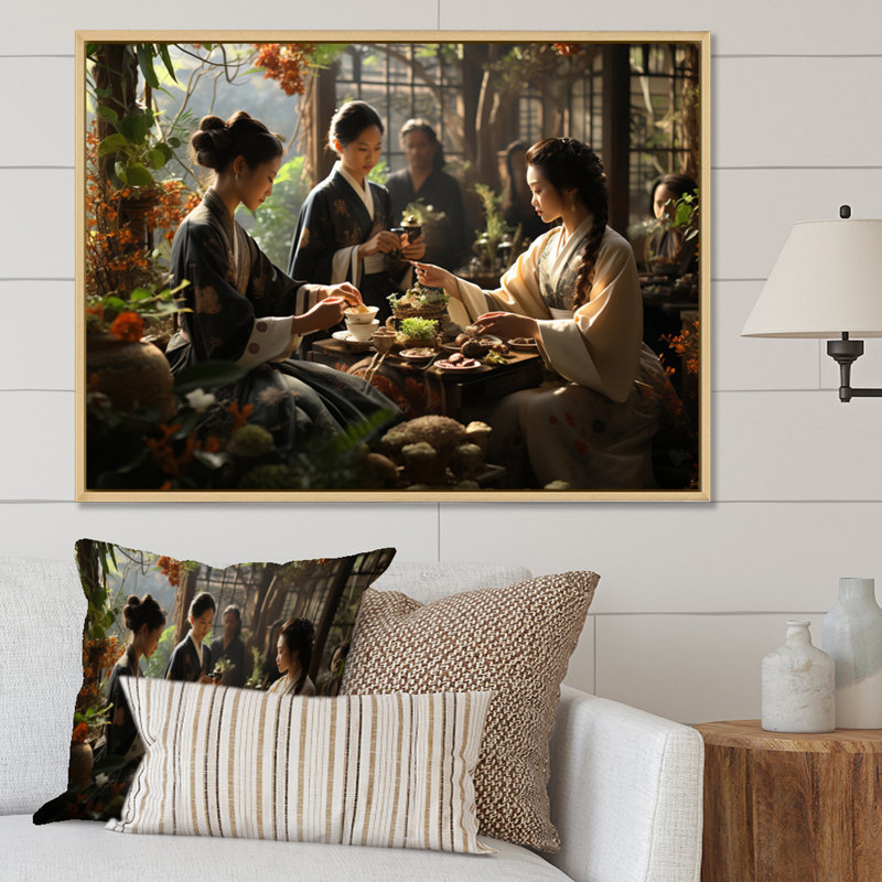 Asian Art Harmony in Tea VI - reproduction d'art, H 16 po x l 32 po x P 1 po, Cadre naturel flottant