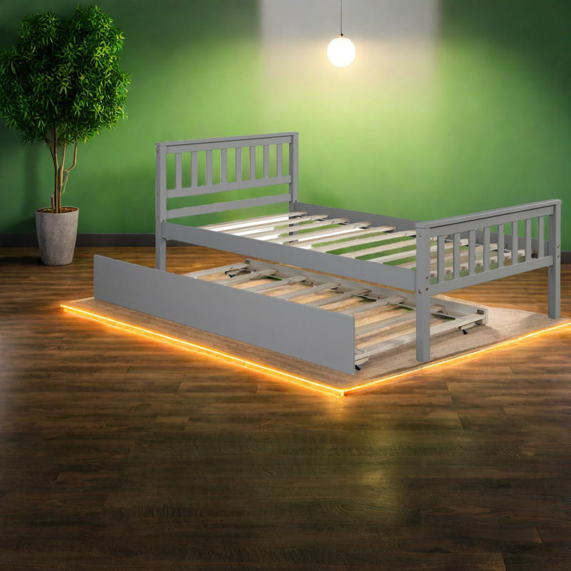 Lits simples peu encombrants avec structure et lit gigogne en bois gris pour les chambres modernes