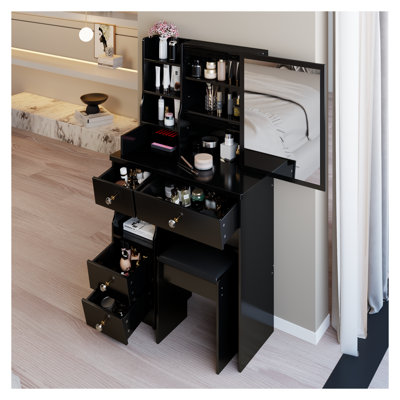 Table de coiffeuse 29,2 po avec miroir coulissant et tabouret rembourré 29 po