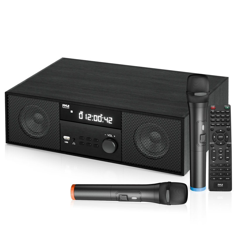 Home Multimedia Disc Stereo System with Wireless Microphone, Full Black