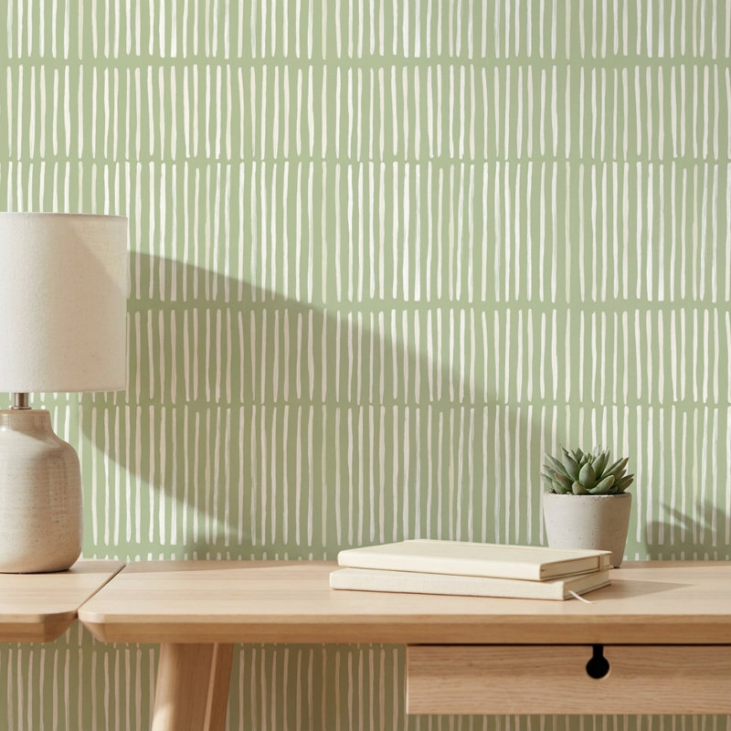 Papier peint à rayures minimaliste moderne rayé vert