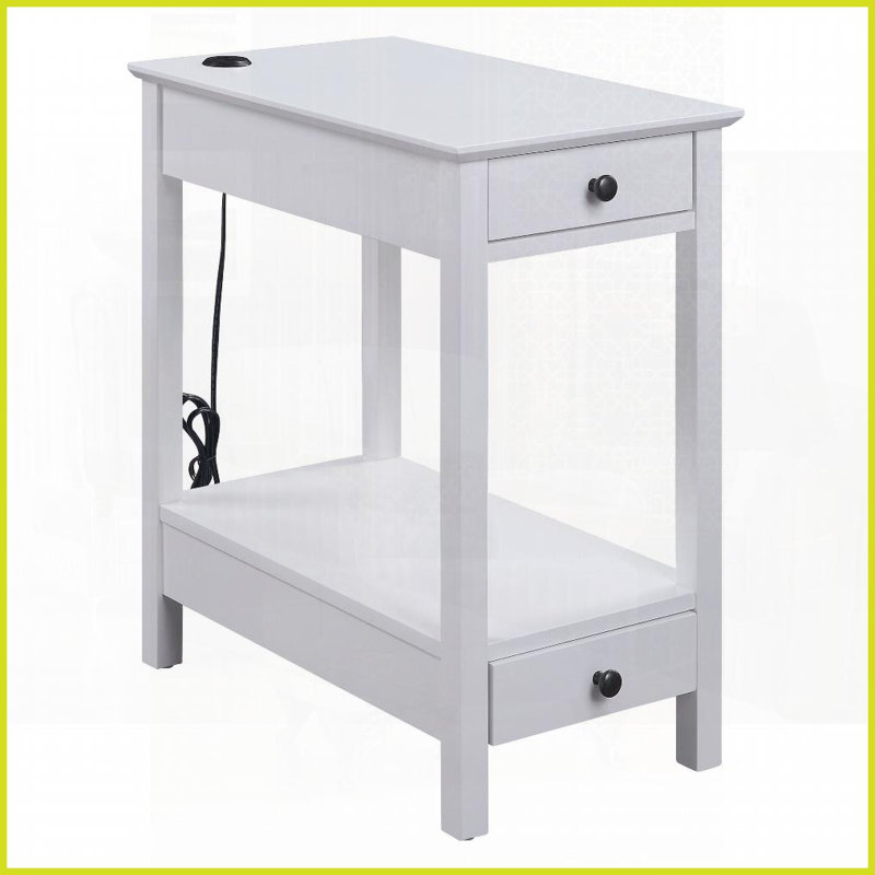 Table basse de rangement blanche avec station d'accueil USB pour salon, appareils de charge et amp; Organise les essentiels