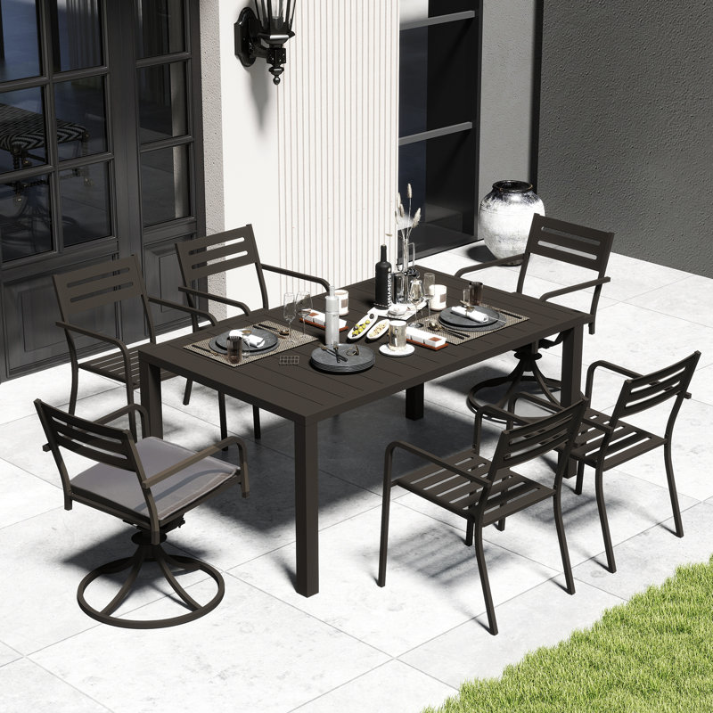 Outdoor Metal Swivel Patio Set - 6 Armchairs & Table, 26.53" H x 62.44" W x  38.11" D