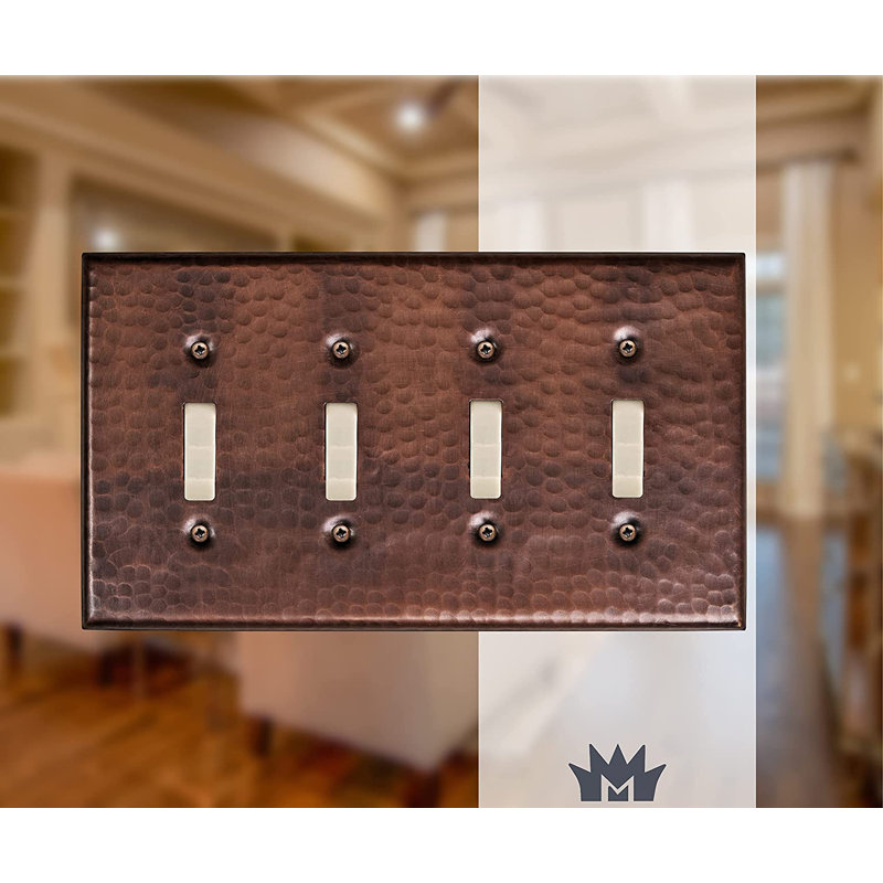 Hand Hammered Copper 4-Gang Toggle Switch Wall Plate