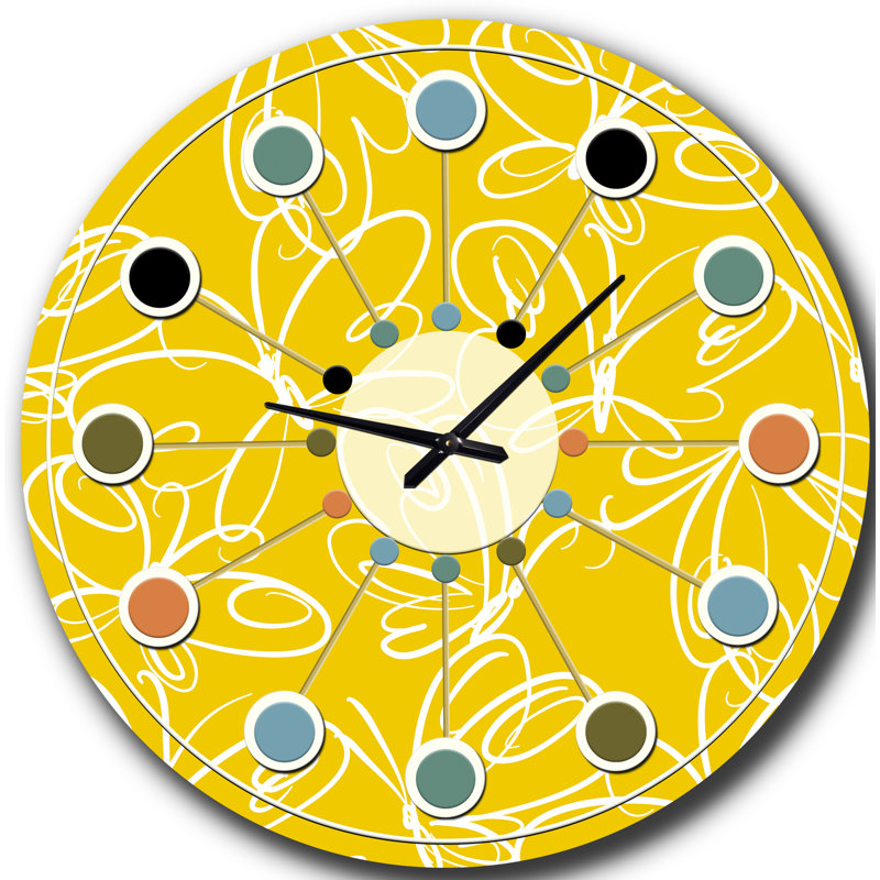Motif de papillons dessinés à la main - horloge murale moderne Mid-Century, Moyenne