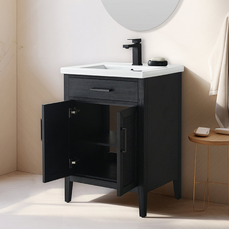 Sebastiano 24'' Single Bathroom Vanity with Ceramic Top, Black Oak/Matte Black