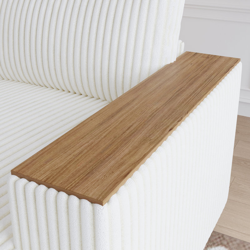 Canapé en velours côtelé 114,5 po avec 2 coussins, Blanc