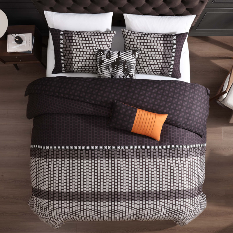 Bebejan Linear Luxe 100% Cotton Sateen 5 Piece Reversible Comforter Set, Queen Comforter + 4 Additional Pieces