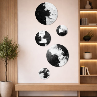 Monochromatic Drift Of Shadows Into The Dark II - Modern Metal Wall Decor Set of 5