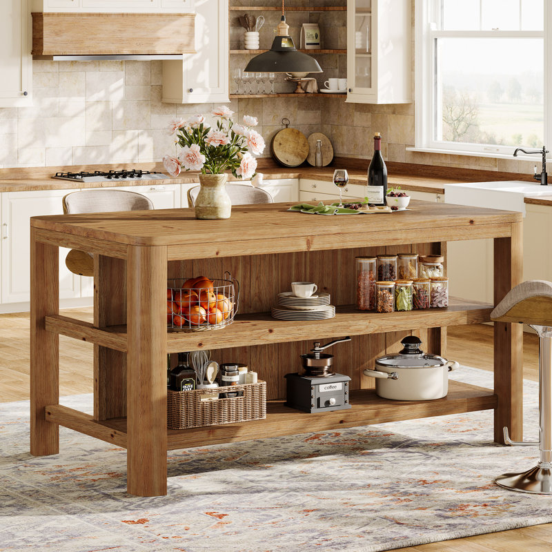 Solid Wood Kitchen Island, Brown