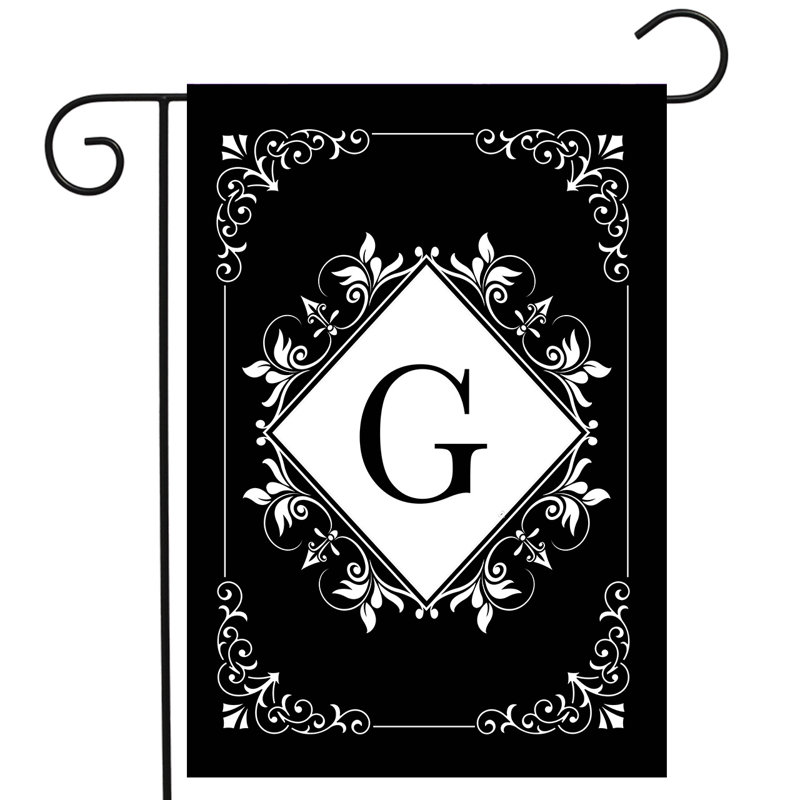 Drapeau de jardin noir et blanc avec monogramme G