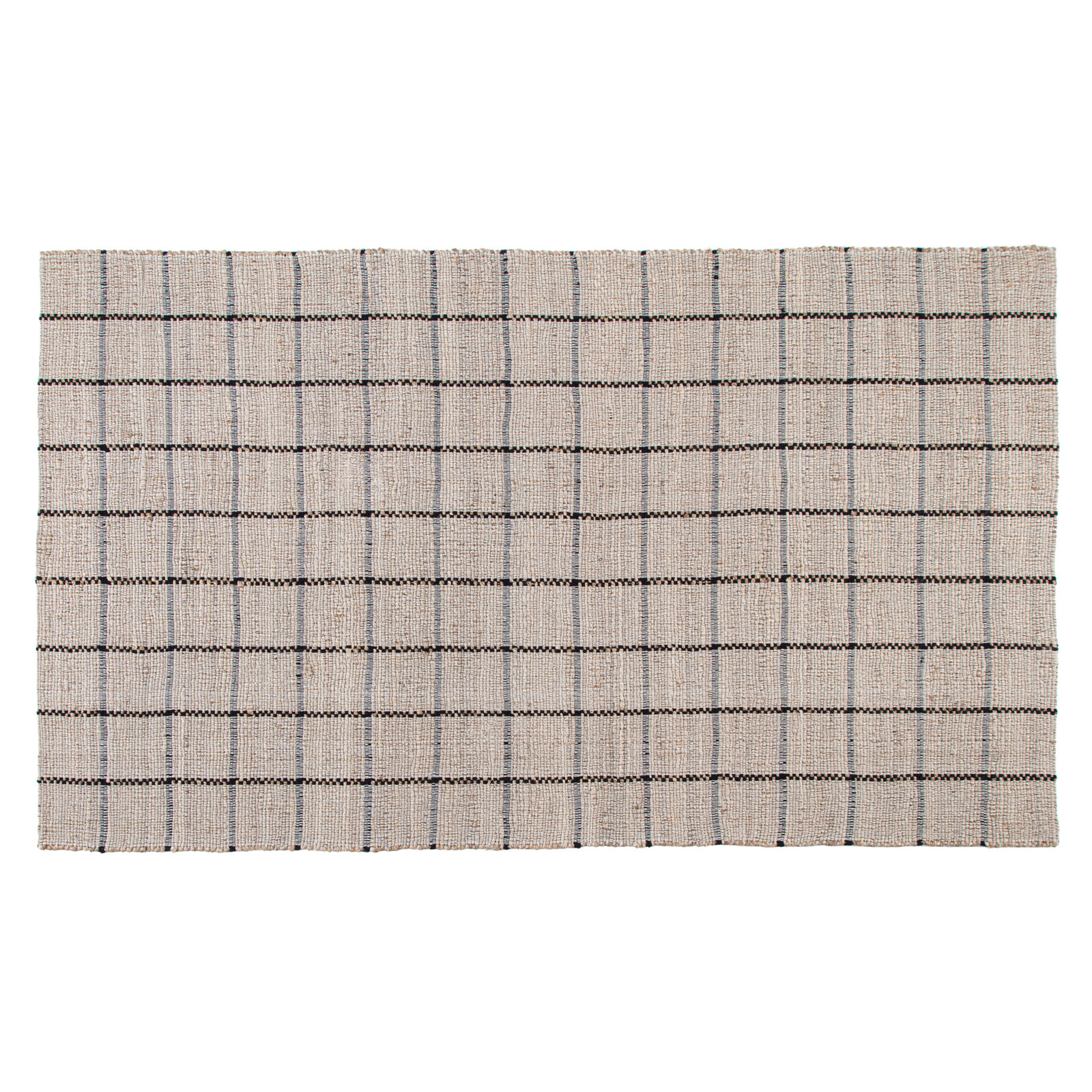 Abagail Black Beige Hand-Loomed Checkered Jute Rug, Rectangle 5' x 8'