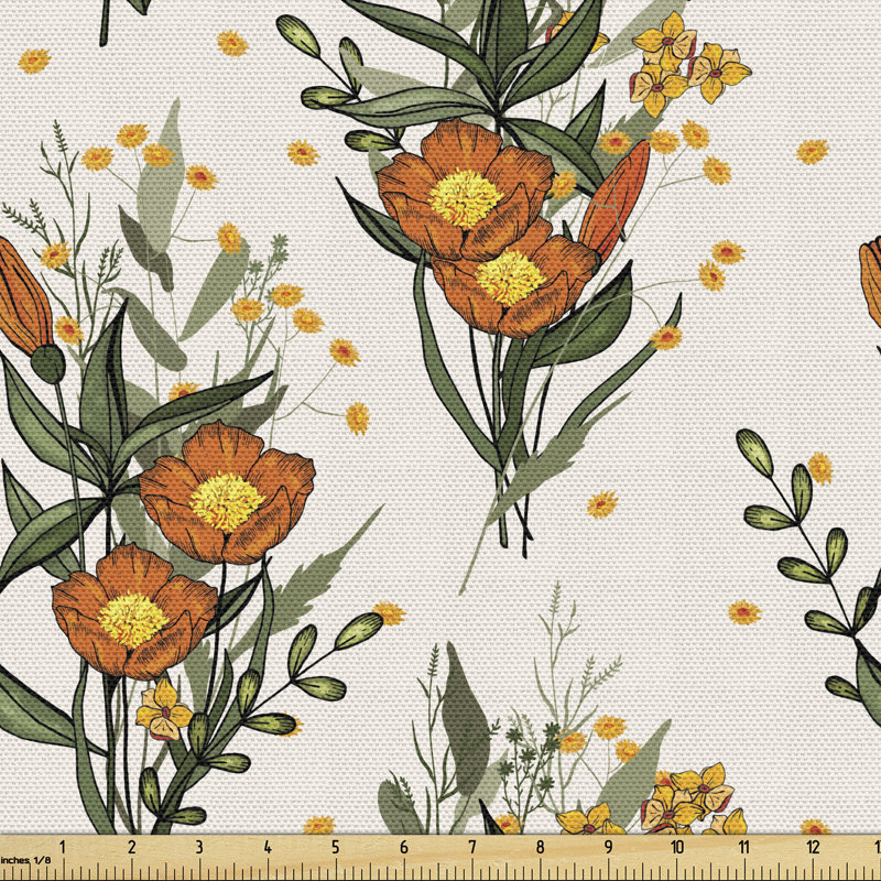 Osterman Tropic Flower Leaves California Poppy Fabric