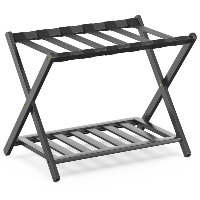 44cm W Bamboo / Rattan Luggage Rack, Black