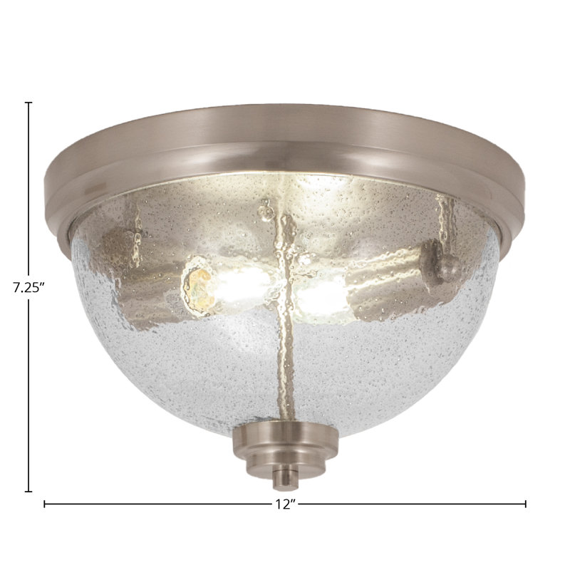 Plafonnier encastré 12 po à 2 ampoules avec verre à bulles Lodsworth, Nickel brossé