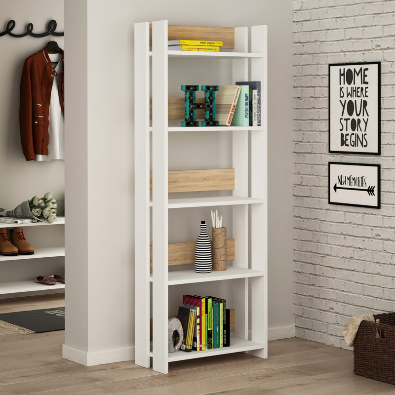 Chaney 155cm H x 57cm W Standard Bookcase, White/Oak