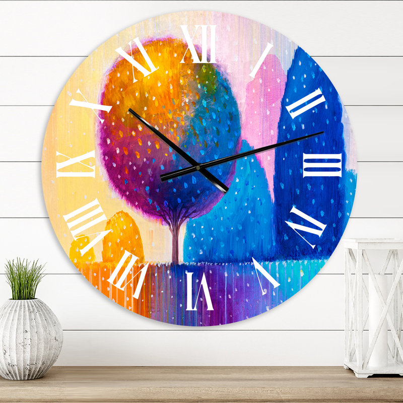 Arbre coloré coloré X - Horloge murale moderne, Moyen
