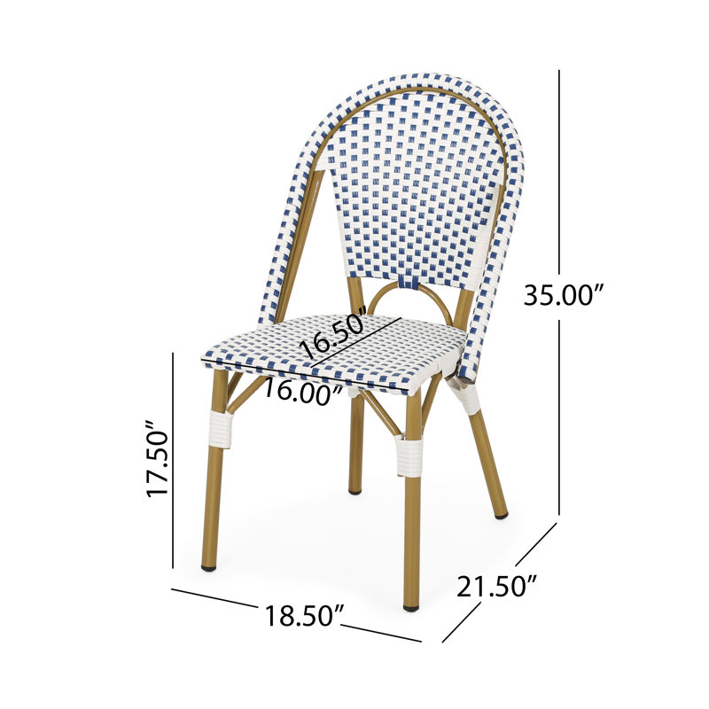 Marseille 7-Piece french Aluminum & Acacia Dining Set With Handwoven PE Rattan Detailing, Blue/White Wicker/Bamboo Print