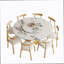 Ensemble de table de salle à manger 59 "en pierre frittée ronde 59" avec base de sablier en acier inoxydable doré et 8 chaises rembourrées blanches - Table de cuisine de luxe moderne d'aspect marbre pour 6 à 8 personnes, surface résistante aux rayures et à la chaleur