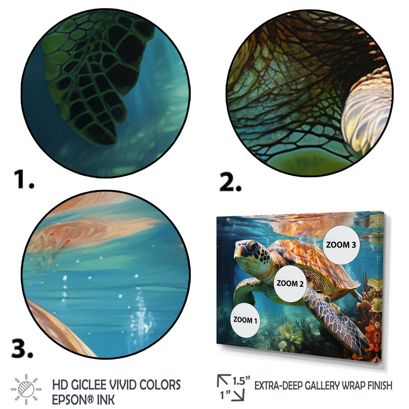 Tortue verte et bleue, animaux marins, art mural, H 24 po x l 32 po x P 1 po, Cadre photo noir