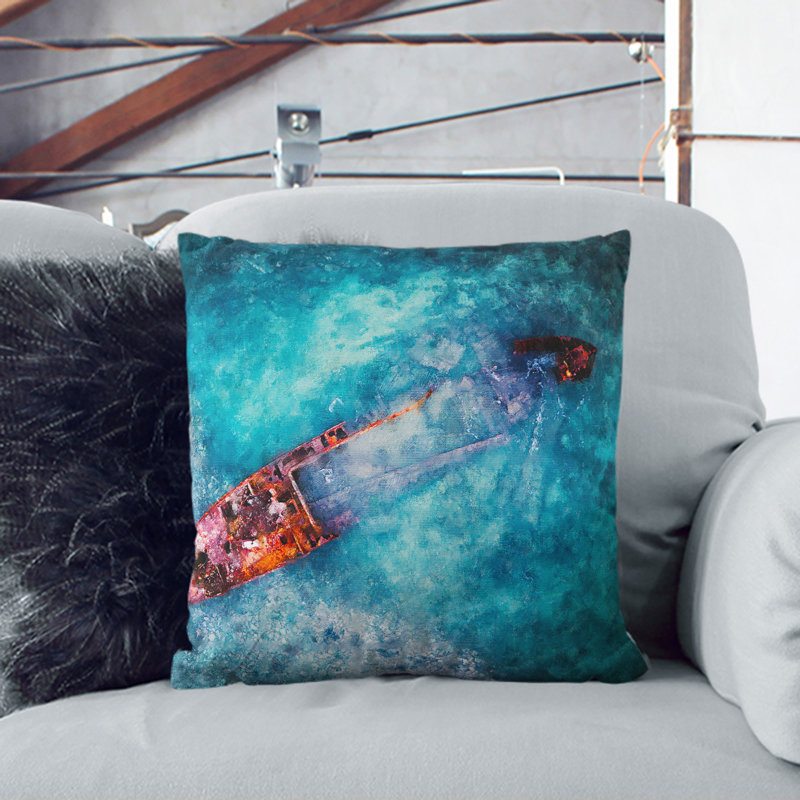 Wreck Of A Boat Painting Square Throw Cushion, 55cm H x 55cm W x 20cm D, Black