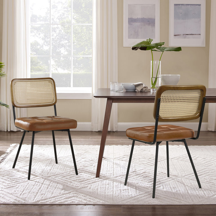 Bodnar Ratten Back Tufted PU  Upholstered Dining Side Chair