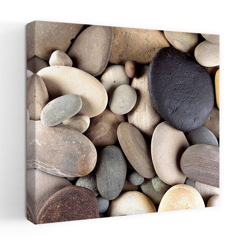 Art contemporain abstrait cailloux bruns, H 18 po x l 18 po