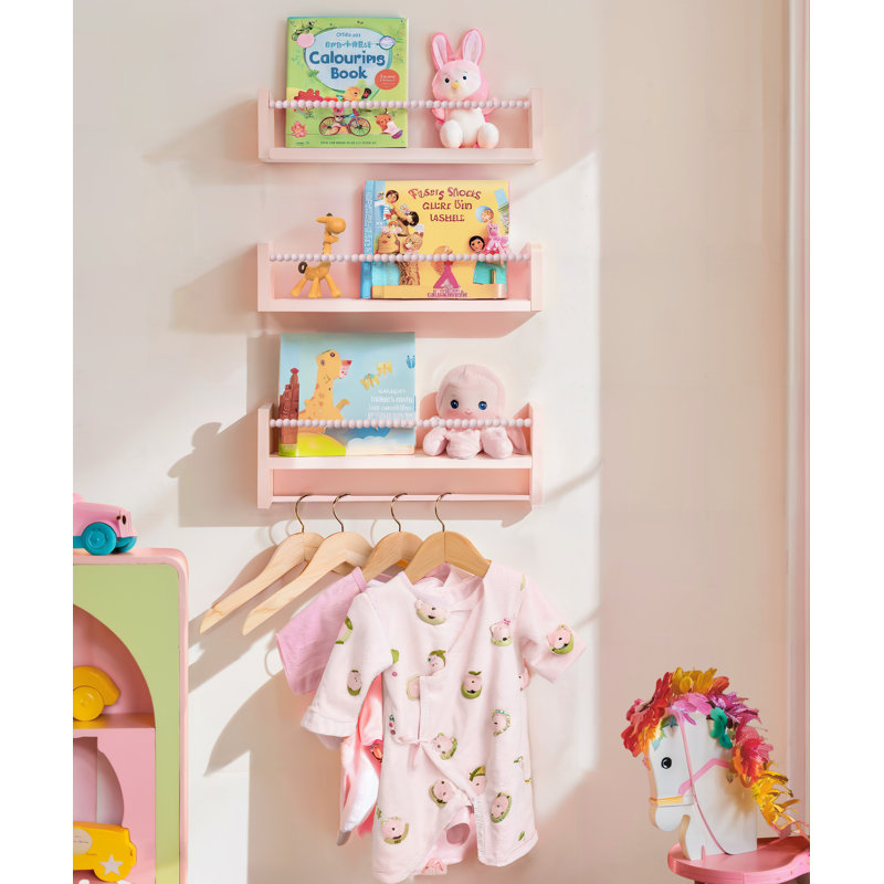 Nursery Floating Shelves For Wall, Set Of 3 Book Shelves, 5.9" H x 15.8" W x 3.9" D, Wood