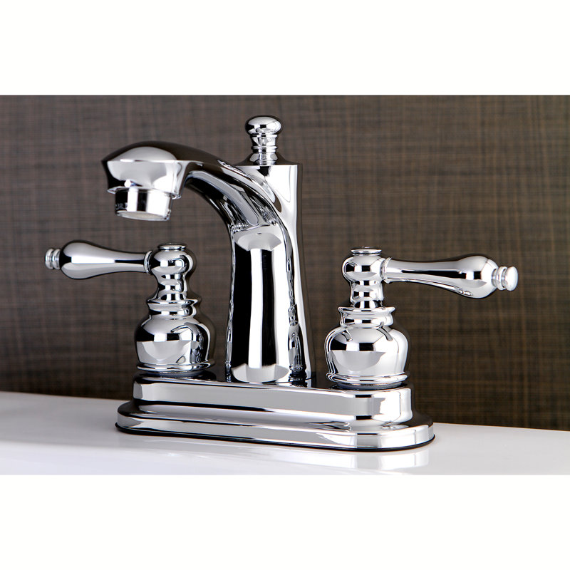 Kingston Brass Victorian Two-Handle 3-Hole Deck Mount 4" Centerset Bathroom Faucet with Plastic Pop-Up, Polished Chrome