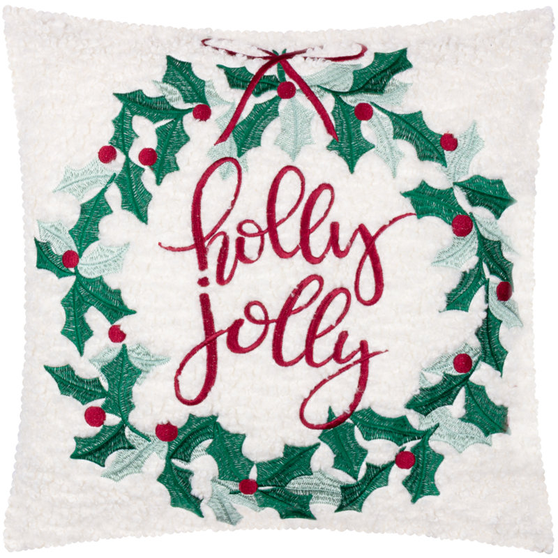 Holly Wreath Beige Square Throw, Pillow Cover Only - No Insert