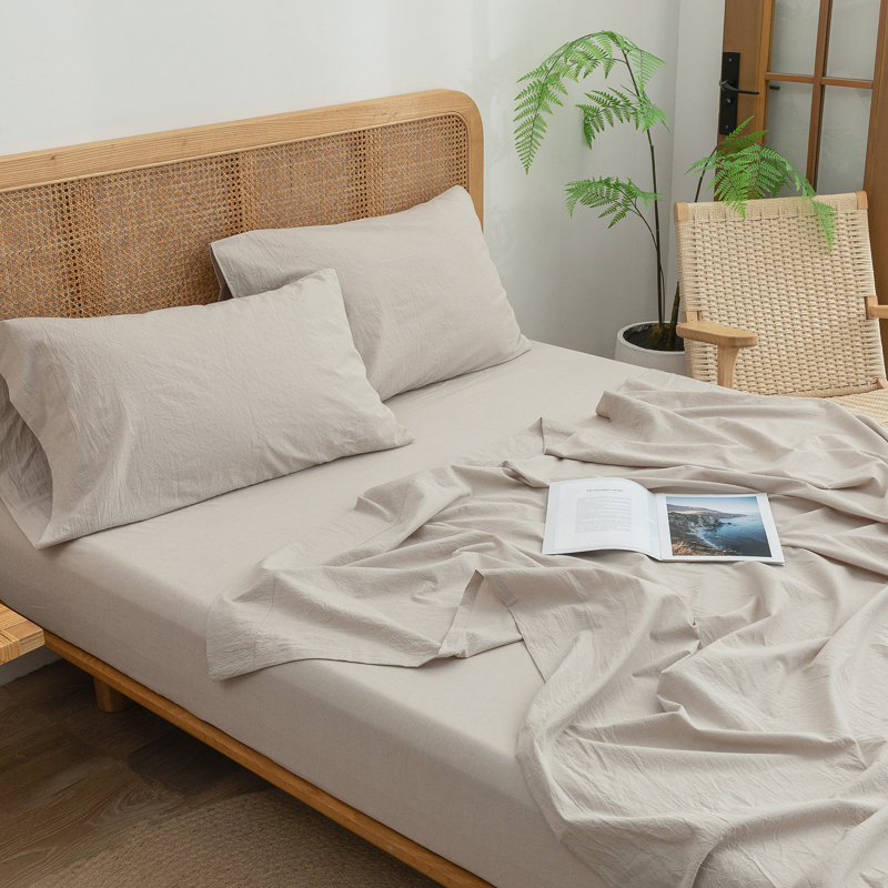 BESTOUCH Sheet Set 100% Washed Cotton Linen Feel Lightweight, Linen Gray, Queen Sheet Set with 2 Pillowcases