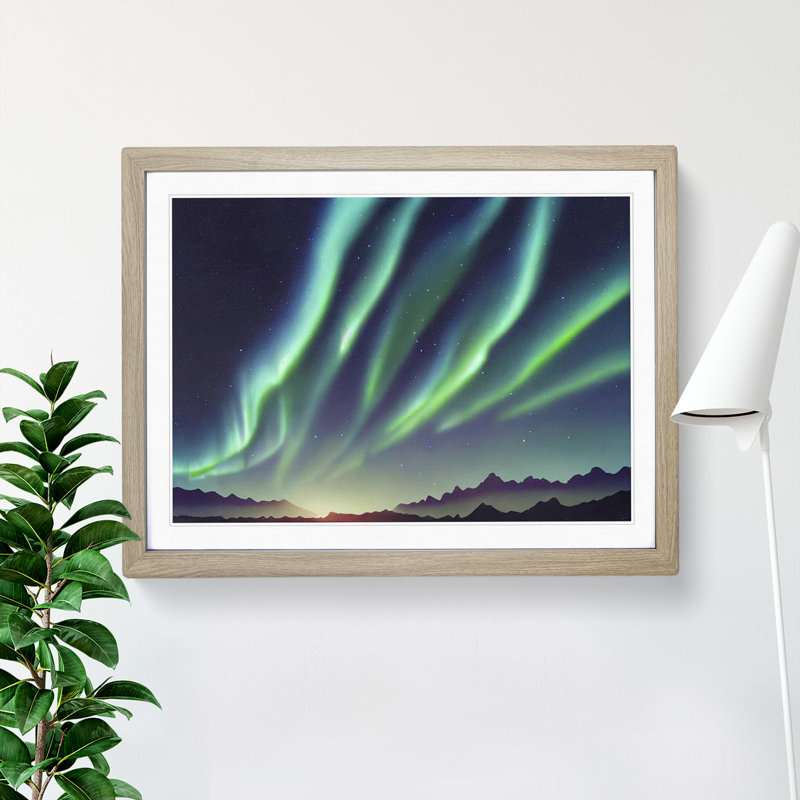 Heavenly Aurora Borealis - Single Picture Frame Print, 25cm H x 34cm W x 2cm D, Oak
