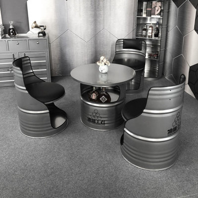 Ensemble de salle à manger de style industriel ronde avec tabourets à huile 31,5 po