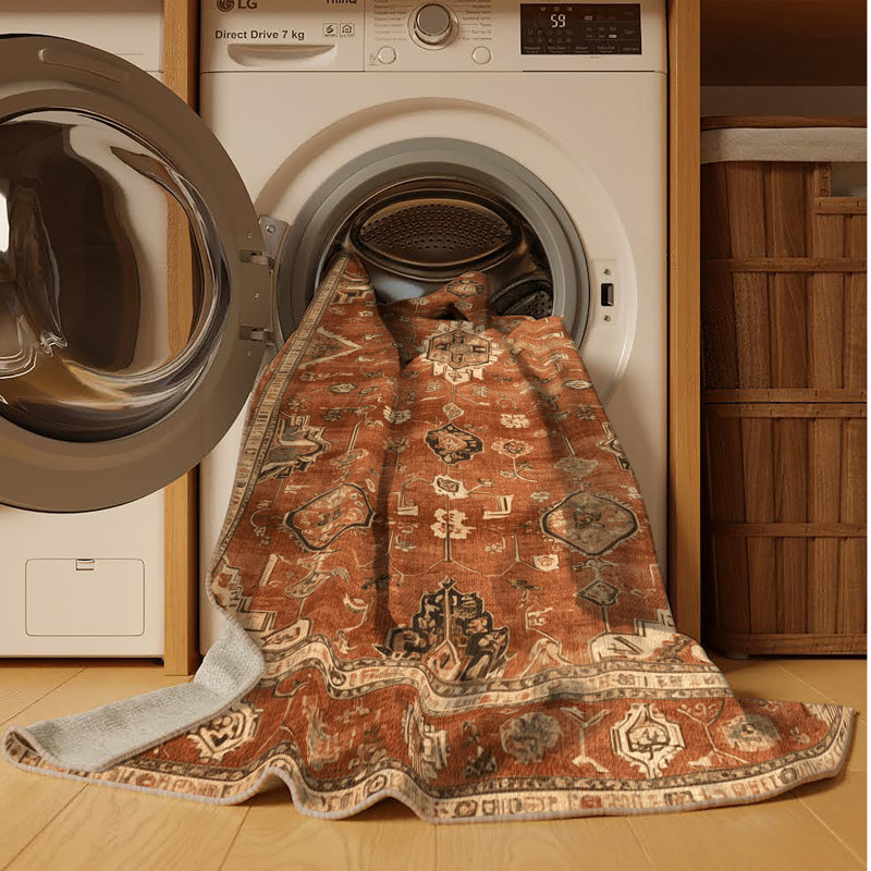 Tapis brun turc lavable à la machine, Carré 7 pi